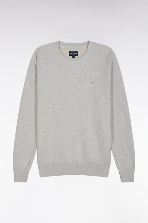 Pull col rond en coton nid d'abeille gris coupe droite - Image 2