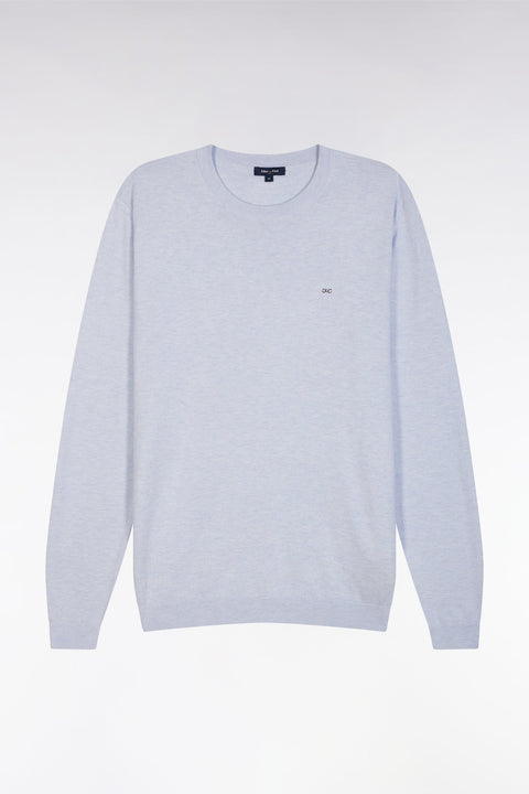 Pull col rond en coton et soie mélangés gris clair coupe droite - Image 2