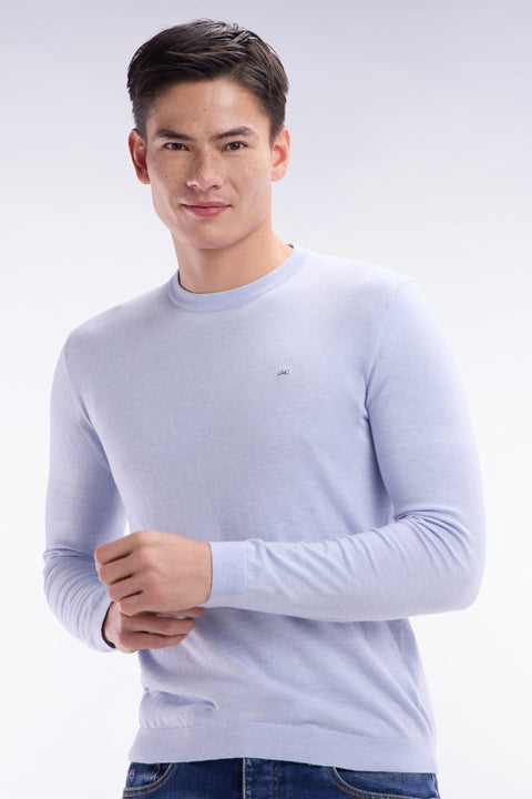 Pull col rond en coton et soie mélangés gris clair coupe droite - Image 3