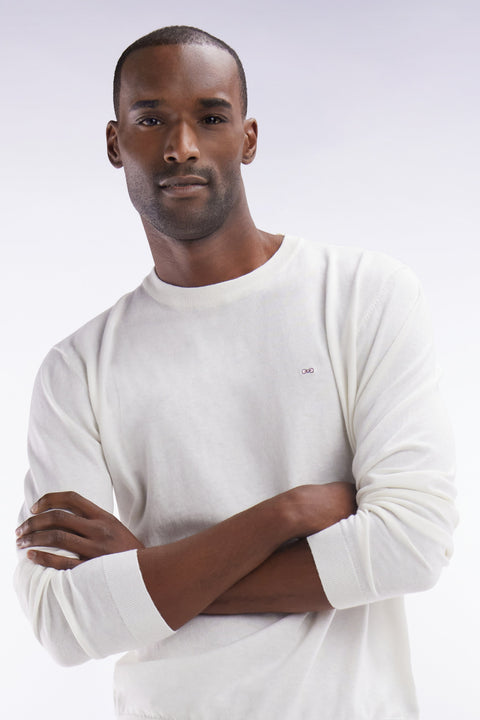 Pull col rond en coton et soie mélangés écru coupe droite - Image 3