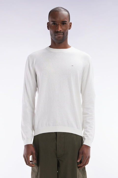 Pull col rond en coton et soie mélangés écru coupe droite - Image 1