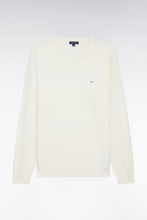 Pull col rond en coton et soie mélangés écru coupe droite - Image 2