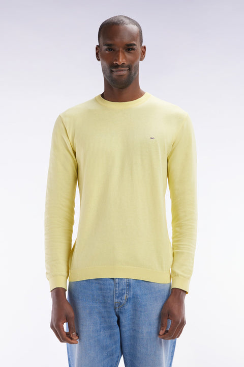 Pull col rond en coton et soie mélangés ivoire coupe droite - Image 1