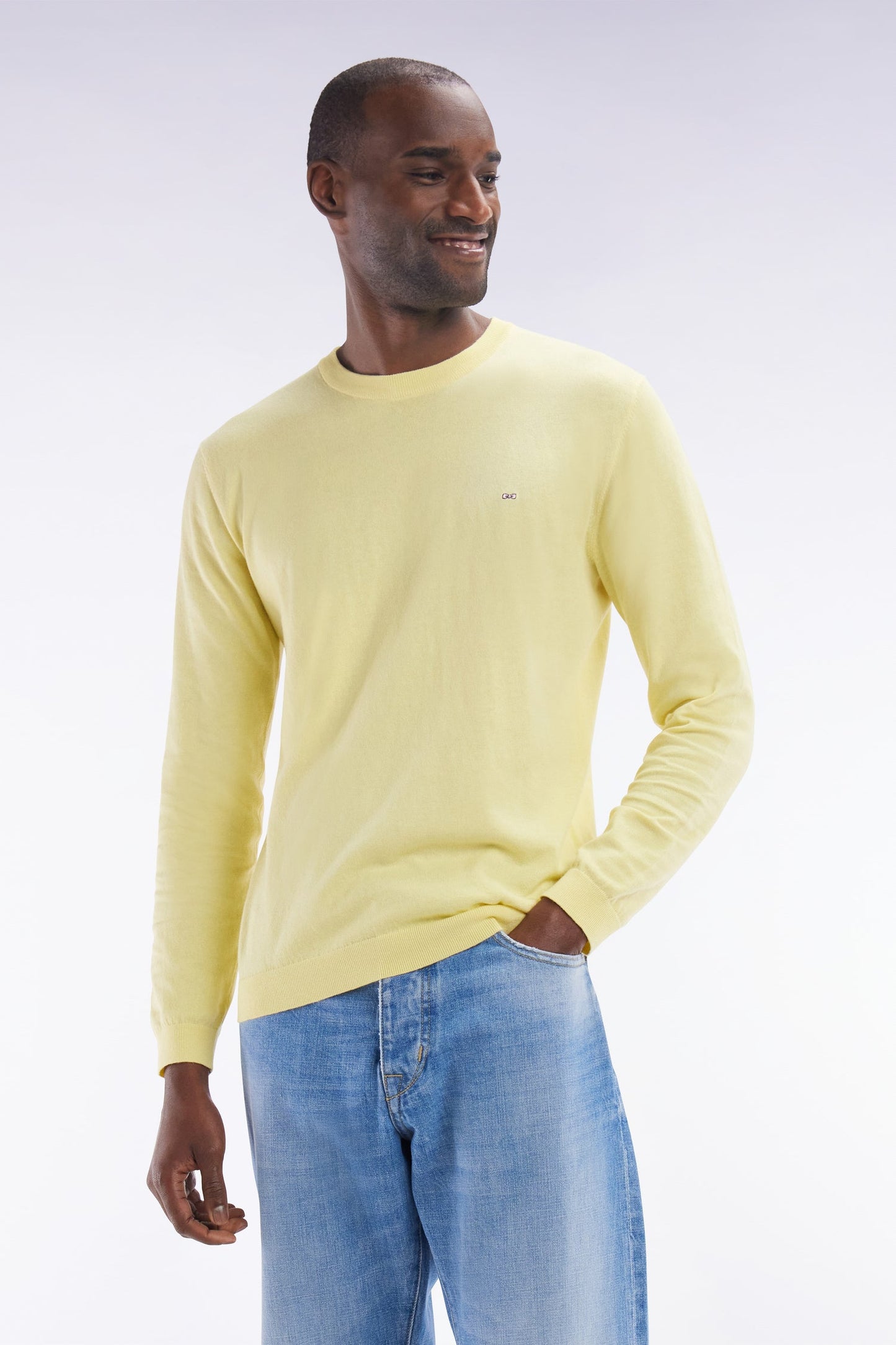Pull col rond en coton et soie mélangés ivoire coupe droite