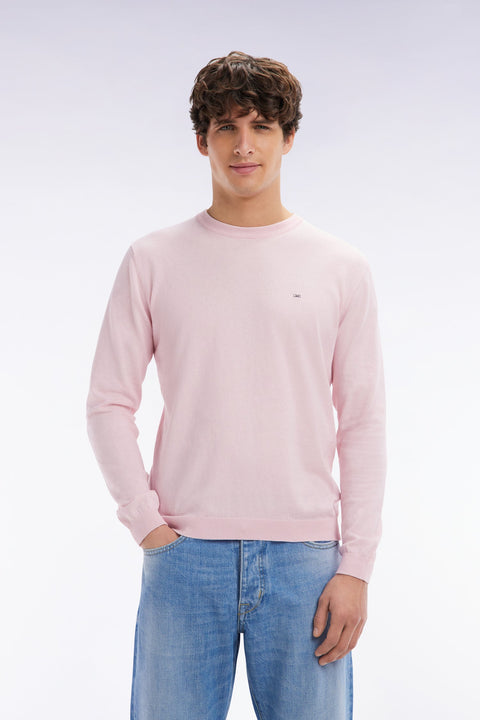 Pull col rond en coton et soie mélangés rose coupe droite - Image 1