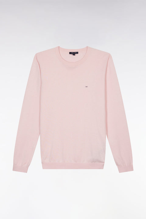 Pull col rond en coton et soie mélangés rose coupe droite - Image 2