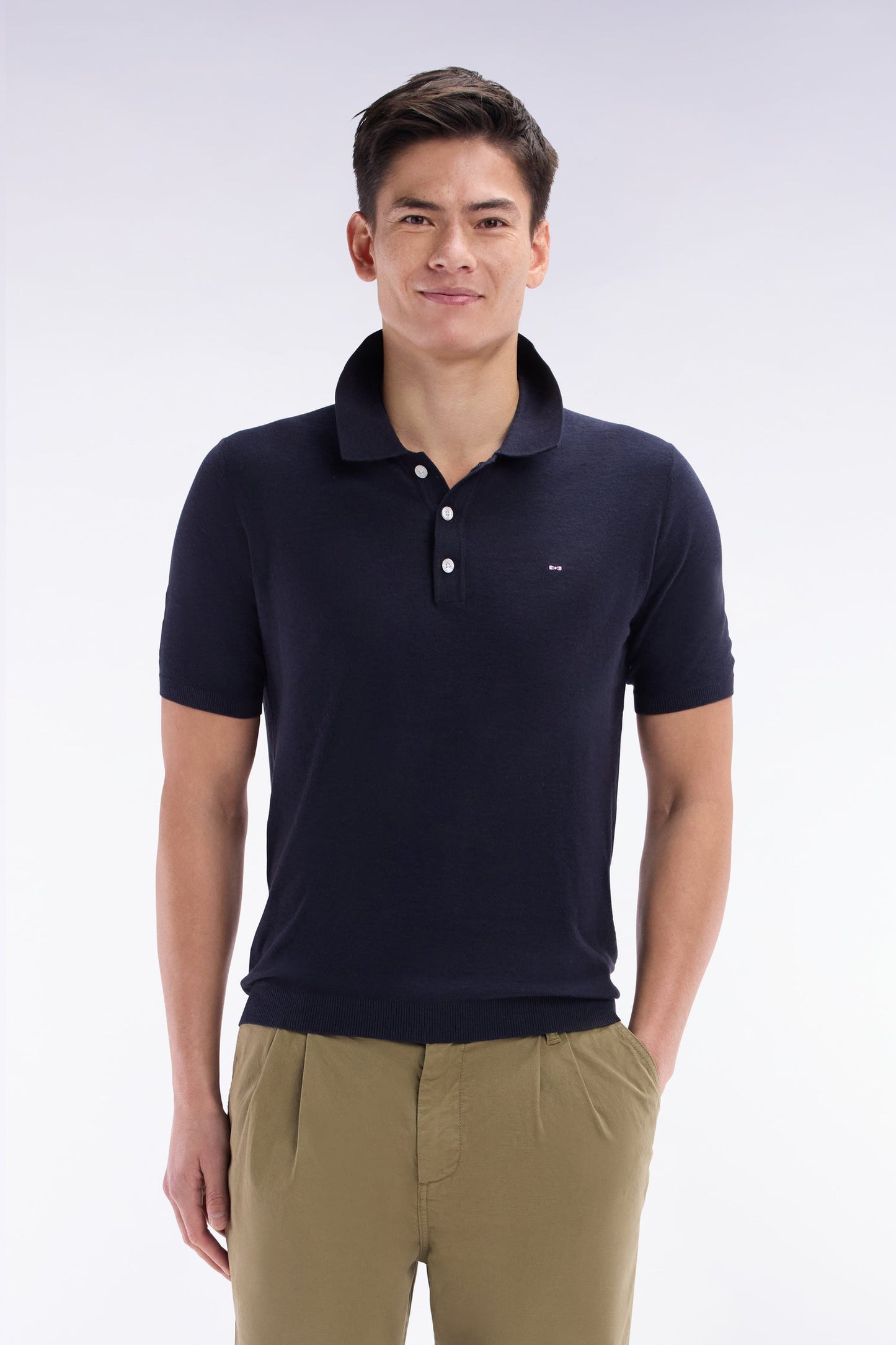 Pull sans manches à col polo marine coupe droite
