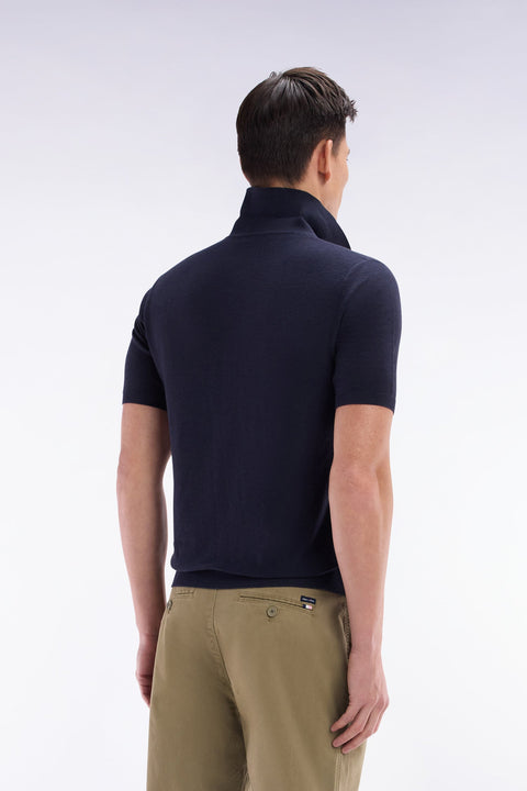 Pull sans manches à col polo marine coupe droite - Image 3
