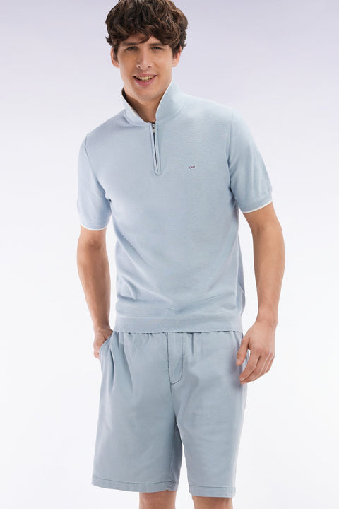 Pull col polo en coton biologique et cachemire ciel coupe droite - Image 3