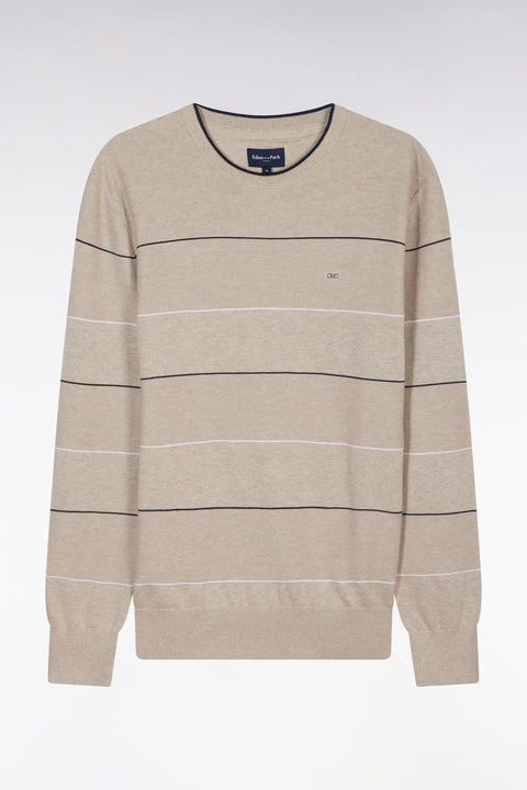Pull col rond cerclé en coton beige - Image 2