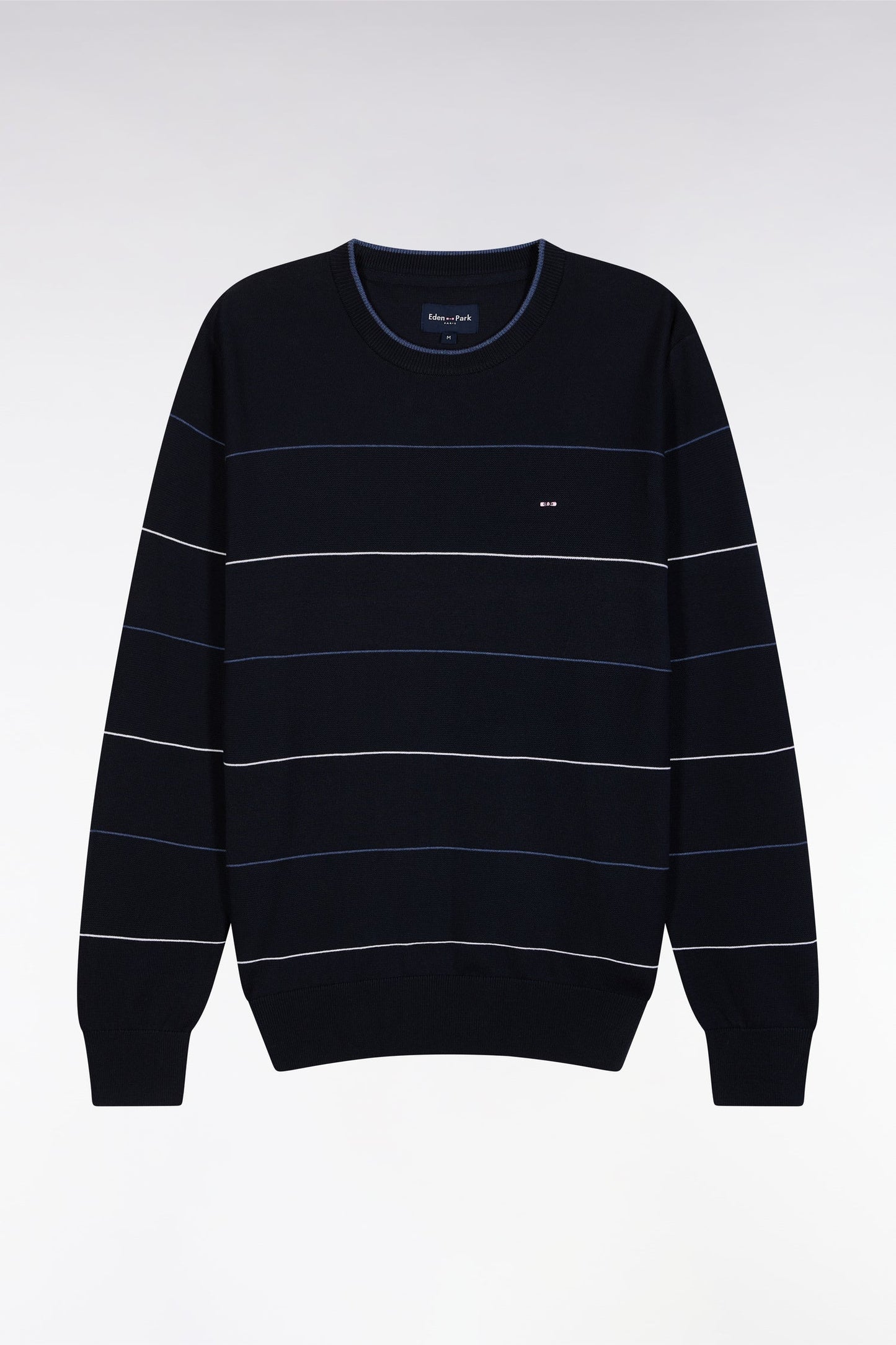 Pull col rond cerclé en coton marine