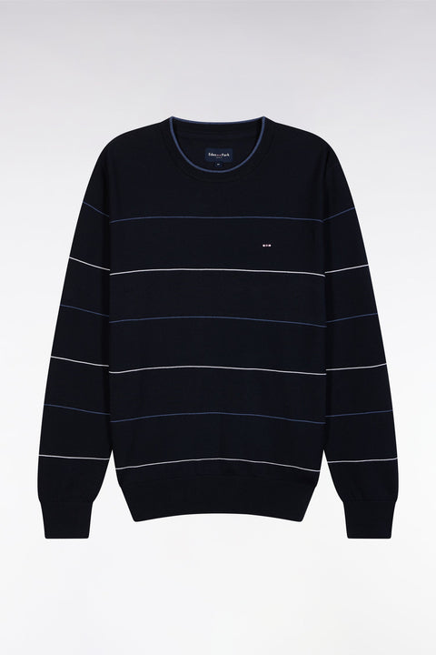 Pull col rond cerclé en coton marine - Image 2