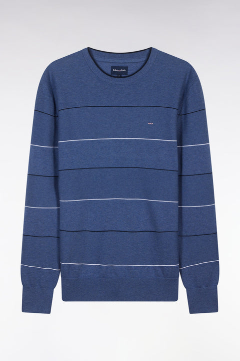 Pull col rond cerclé en coton bleu - Image 2