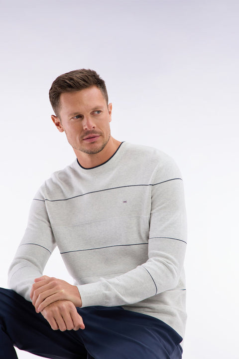 Pull col rond cerclé en coton gris - Image 3