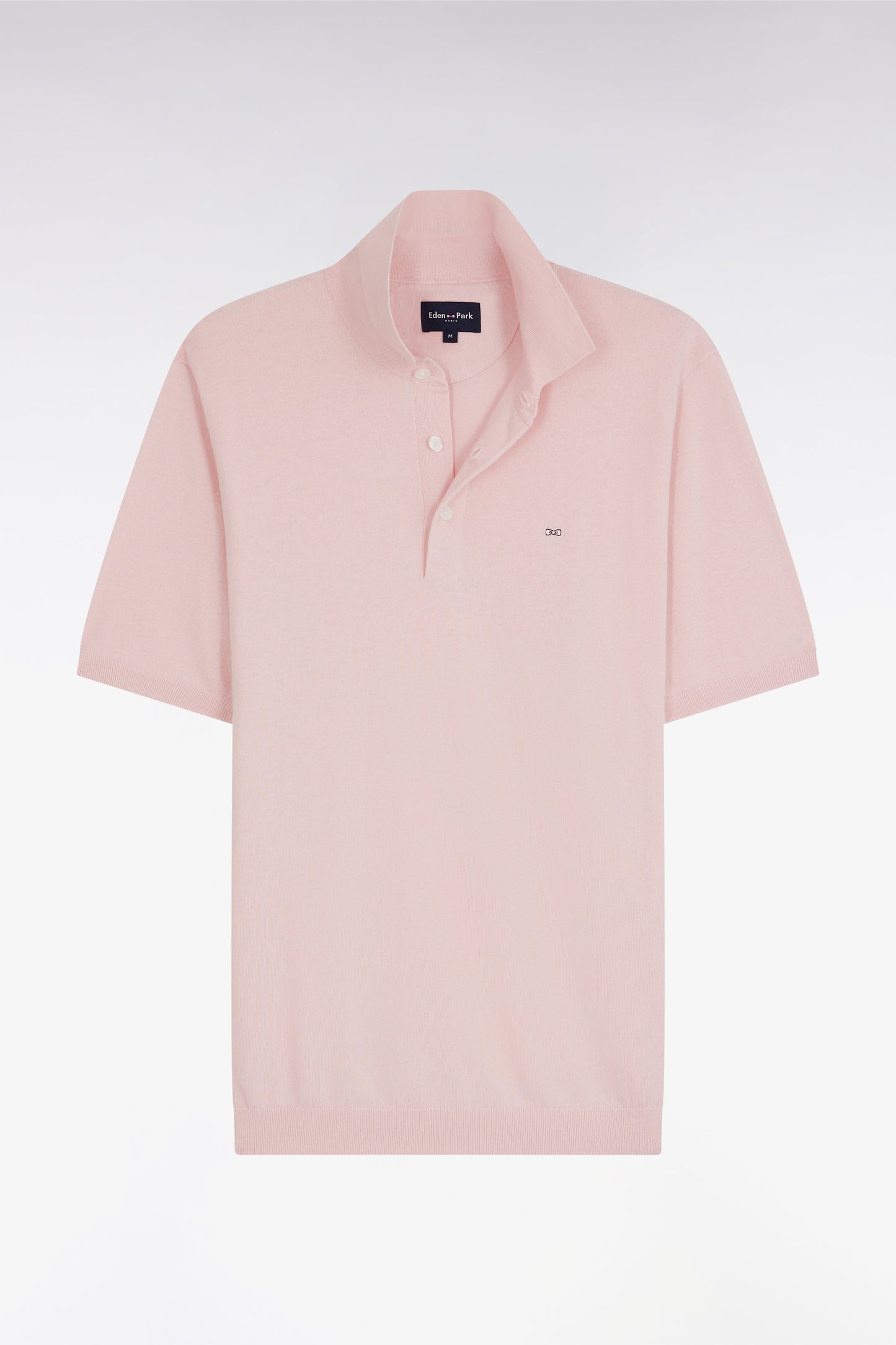 Pull col polo en coton et soie mélangés rose coupe droite