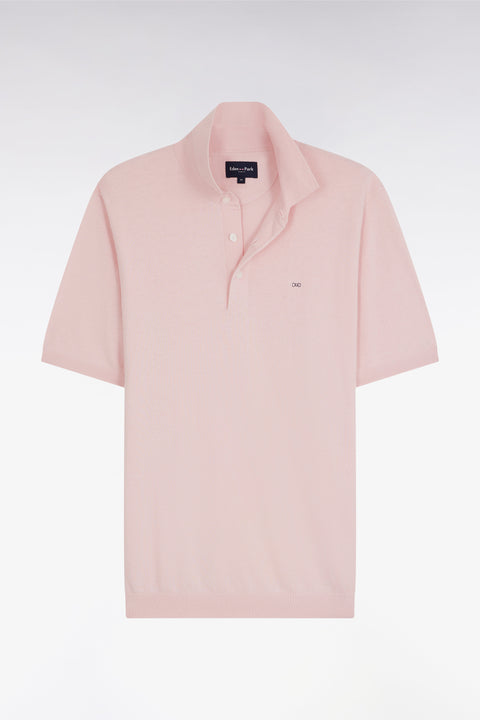 Pull col polo en coton et soie mélangés rose coupe droite - Image 1