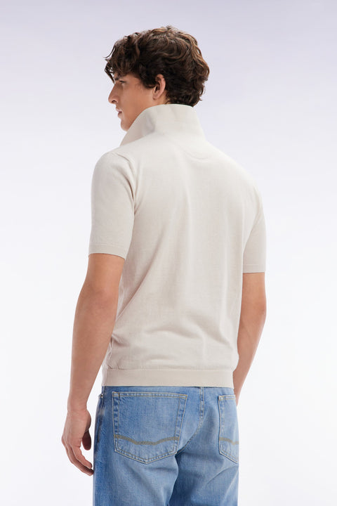 Pull col polo en coton et soie mélangés beige coupe droite - Image 3