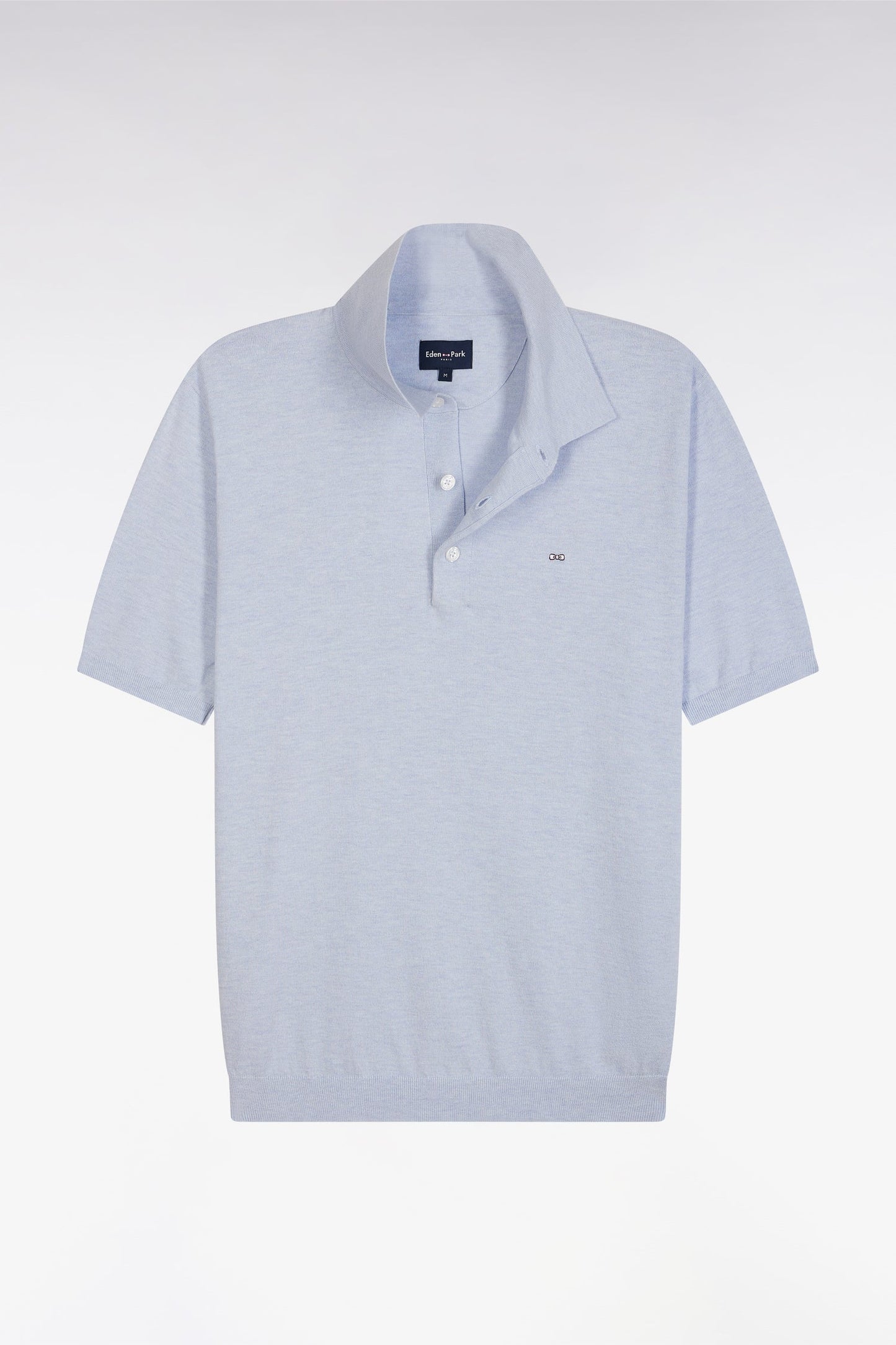 Pull col polo en coton et soie mélangés gris clair coupe droite