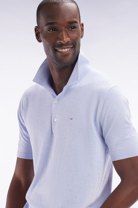 Pull col polo en coton et soie mélangés gris clair coupe droite - Image 3