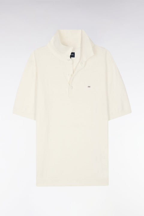 Pull col polo en coton et soie mélangés écru coupe droite - Image 2
