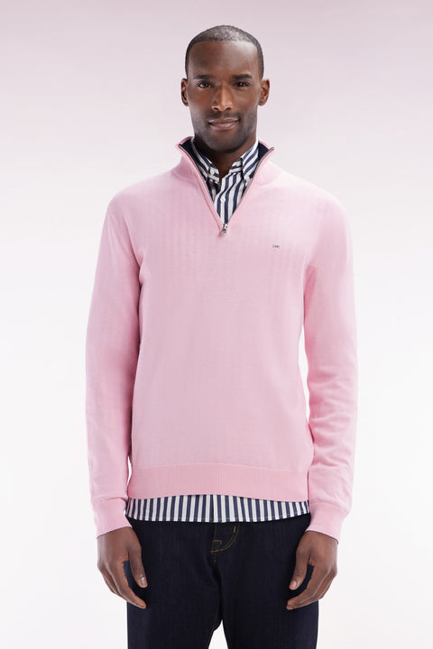 Pull col camionneur en coton rose coupe droite - Image 1