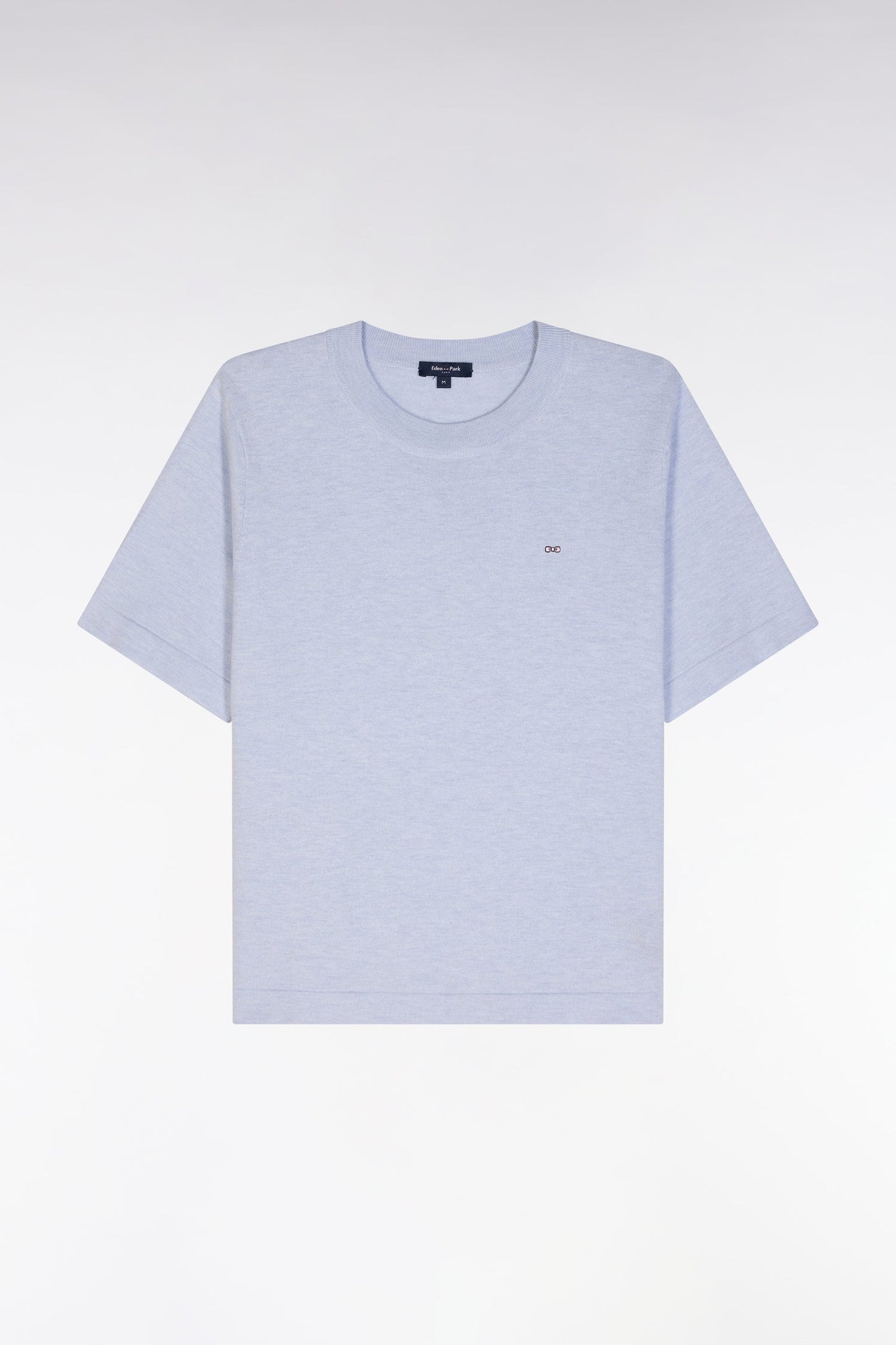 Pull fin à manches courtes et col rond en coton et soie mélangés gris coupe décontractée