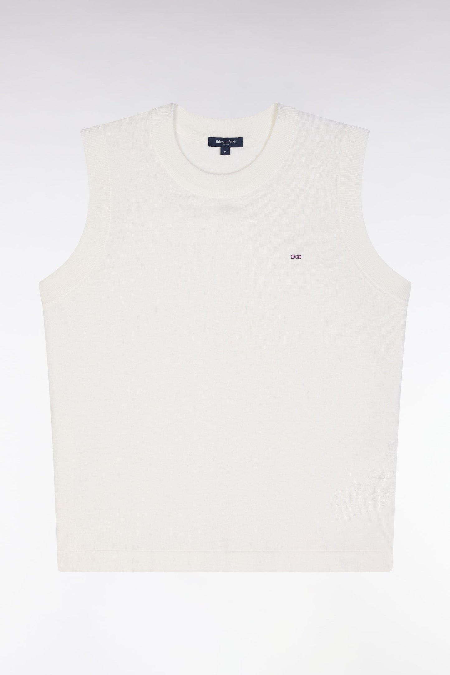 Pull débardeur fin à col rond en coton et soie mélangés écru coupe décontractée