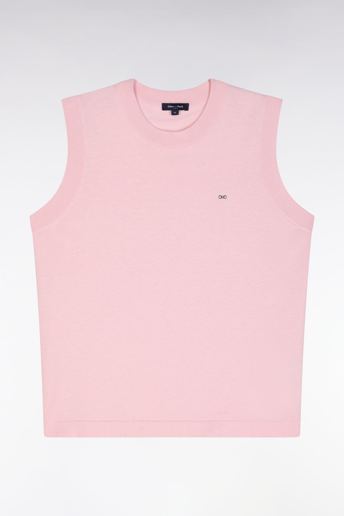 Pull débardeur fin à col rond en coton et soie mélangés rose coupe décontractée