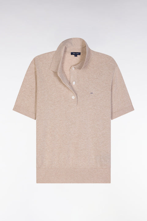 Pull manches courtes à col polo beige coupe droite - Image 2