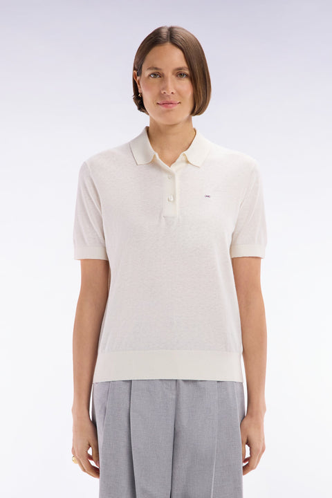 Pull manches courtes à col polo écru coupe droite - Image 3