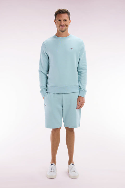 Short en molleton coton vert d'eau coupe droite - Image 1