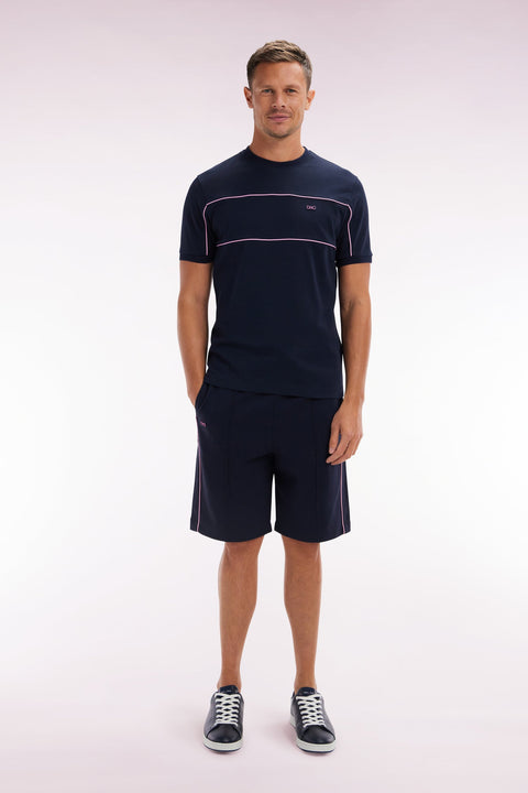 Short de jogging en coton interlock marine coupe droite - Image 1