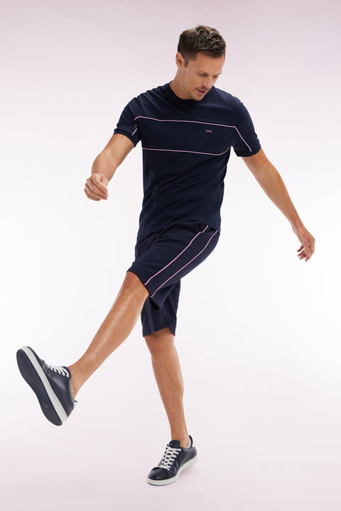 Short de jogging en coton interlock marine coupe droite - Image 3