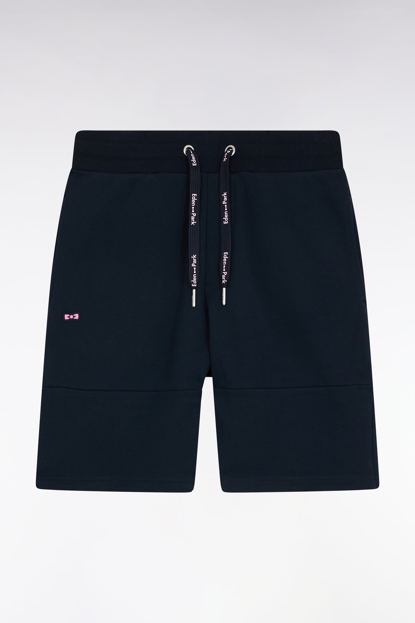 Short en molleton coton marine détails roses coupe décontractée