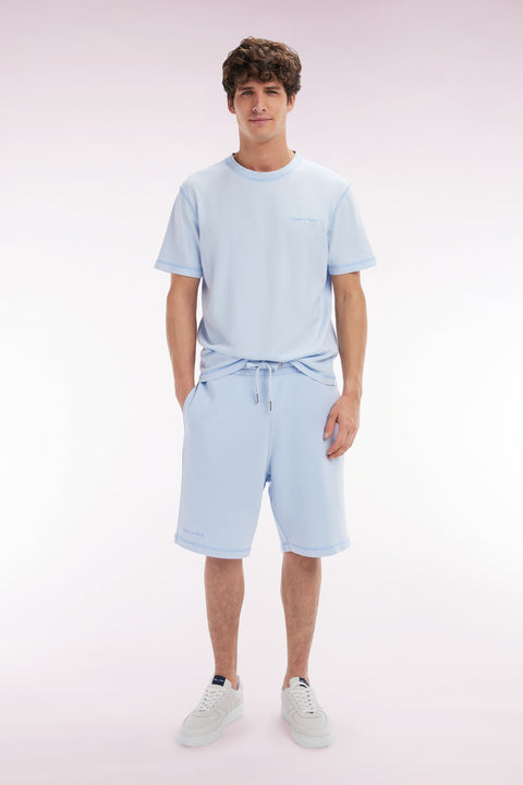 Short en molleton coton bleu ciel coupe décontractée - Image 1