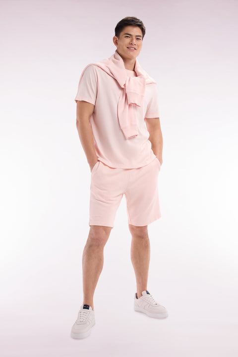 Short en molleton coton rose pâle coupe décontractée - Image 3
