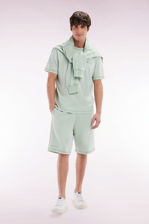 Short en molleton coton vert clair coupe décontractée - Image 3