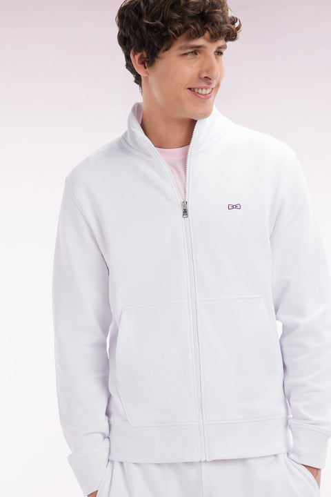 Sweatshirt zippé en coton blanc coupe droite - Image 3
