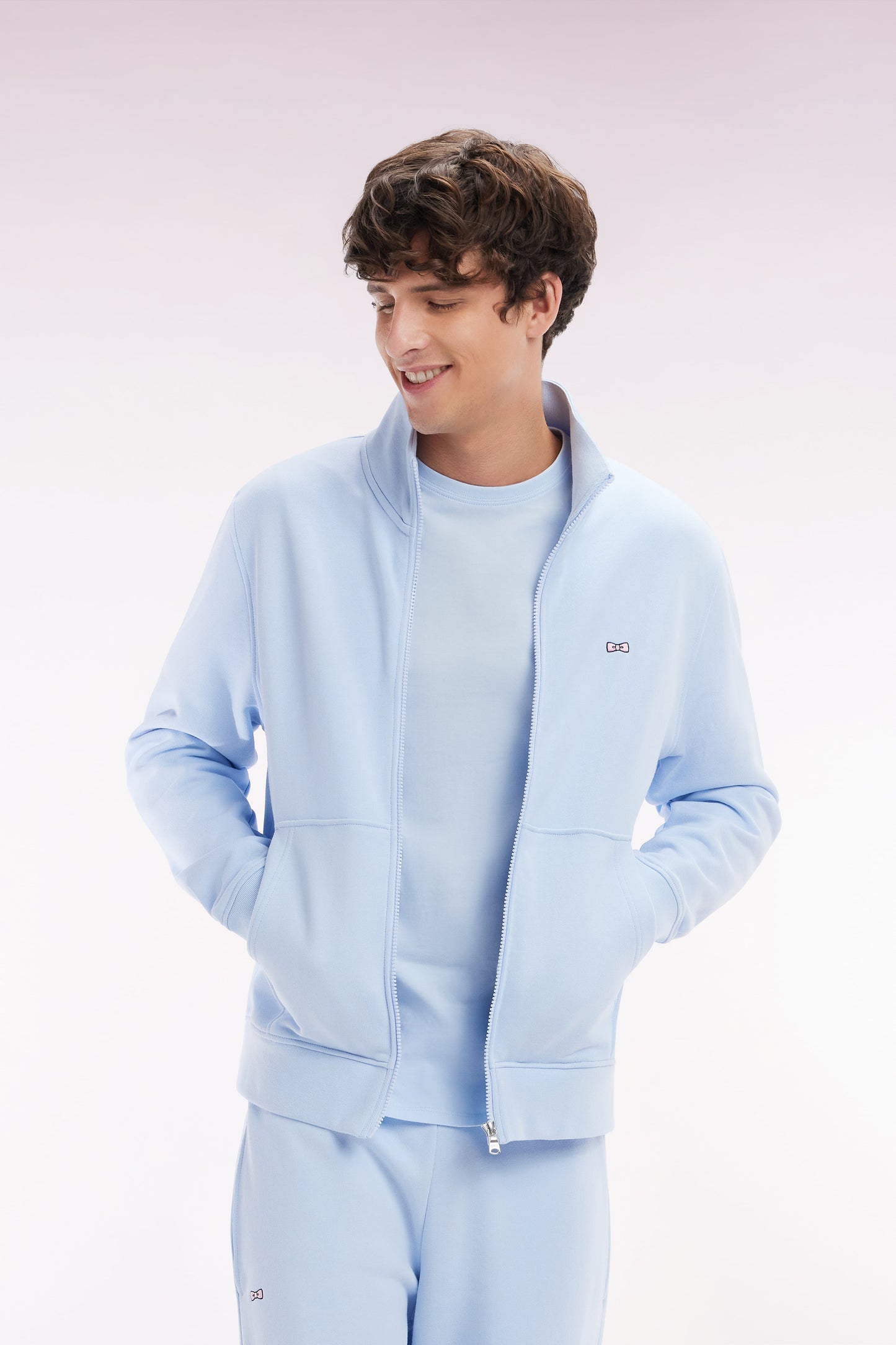 Sweatshirt zippé en coton ciel coupe droite