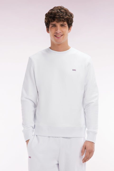 Sweatshirt en molleton coton blanc coupe droite et col rond - Image 1