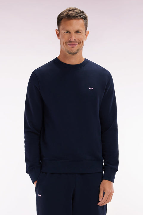 Sweatshirt en molleton coton marine coupe droite et col rond - Image 1