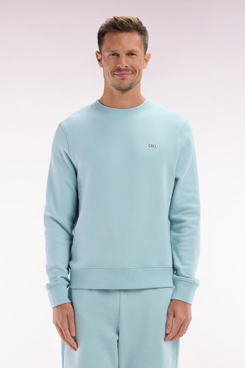 Sweatshirt en molleton coton vert d'eau coupe droite et col rond - Image 1