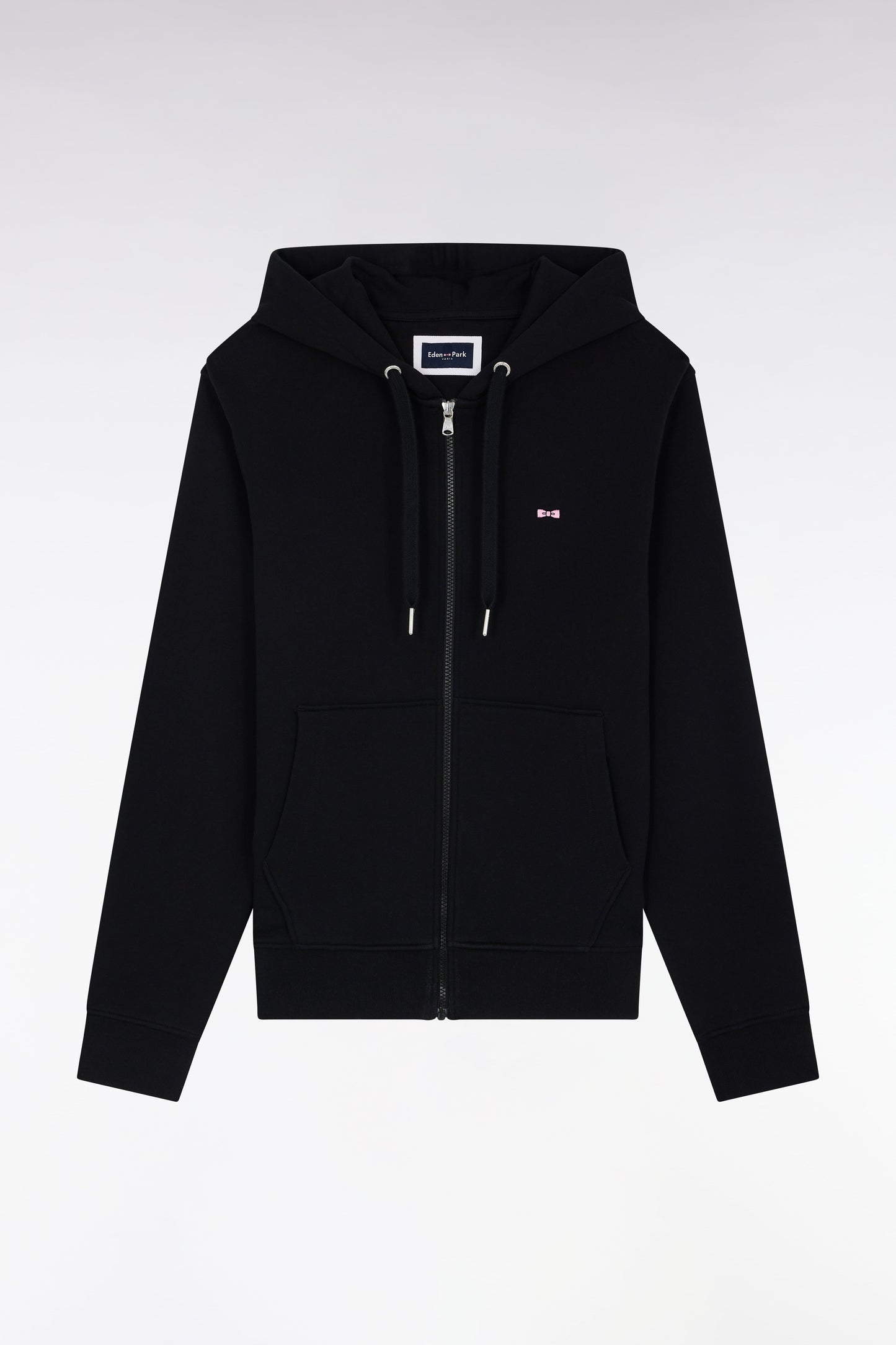 Sweatshirt zippé en molleton coton noir coupe droite