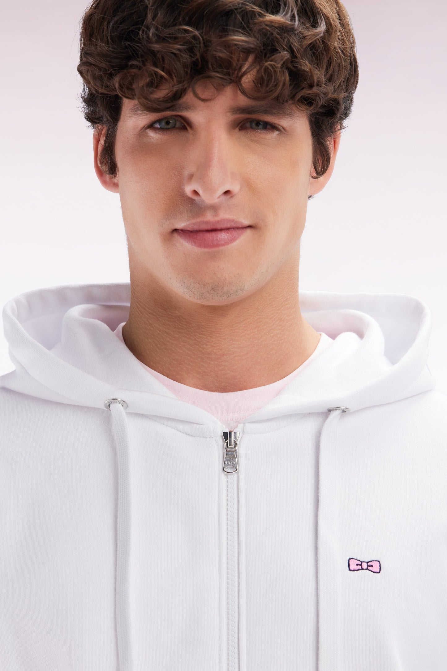 Sweatshirt zippé en molleton coton blanc coupe droite