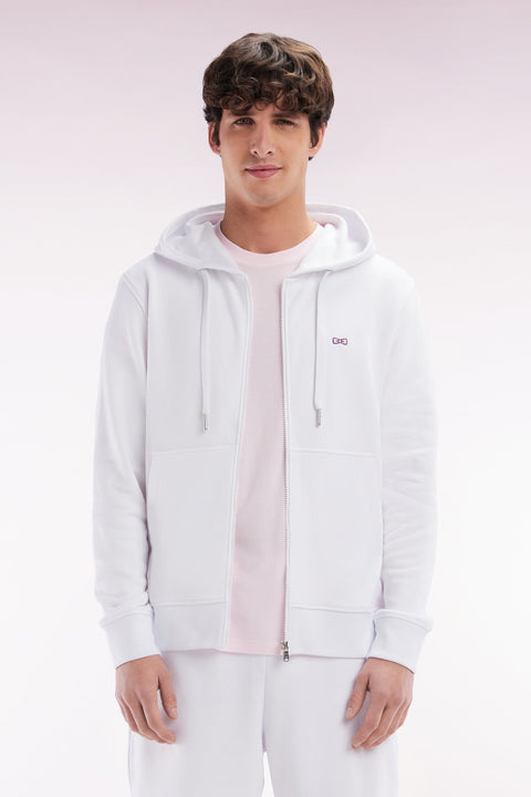 Sweatshirt zippé en molleton coton blanc coupe droite - Image 1