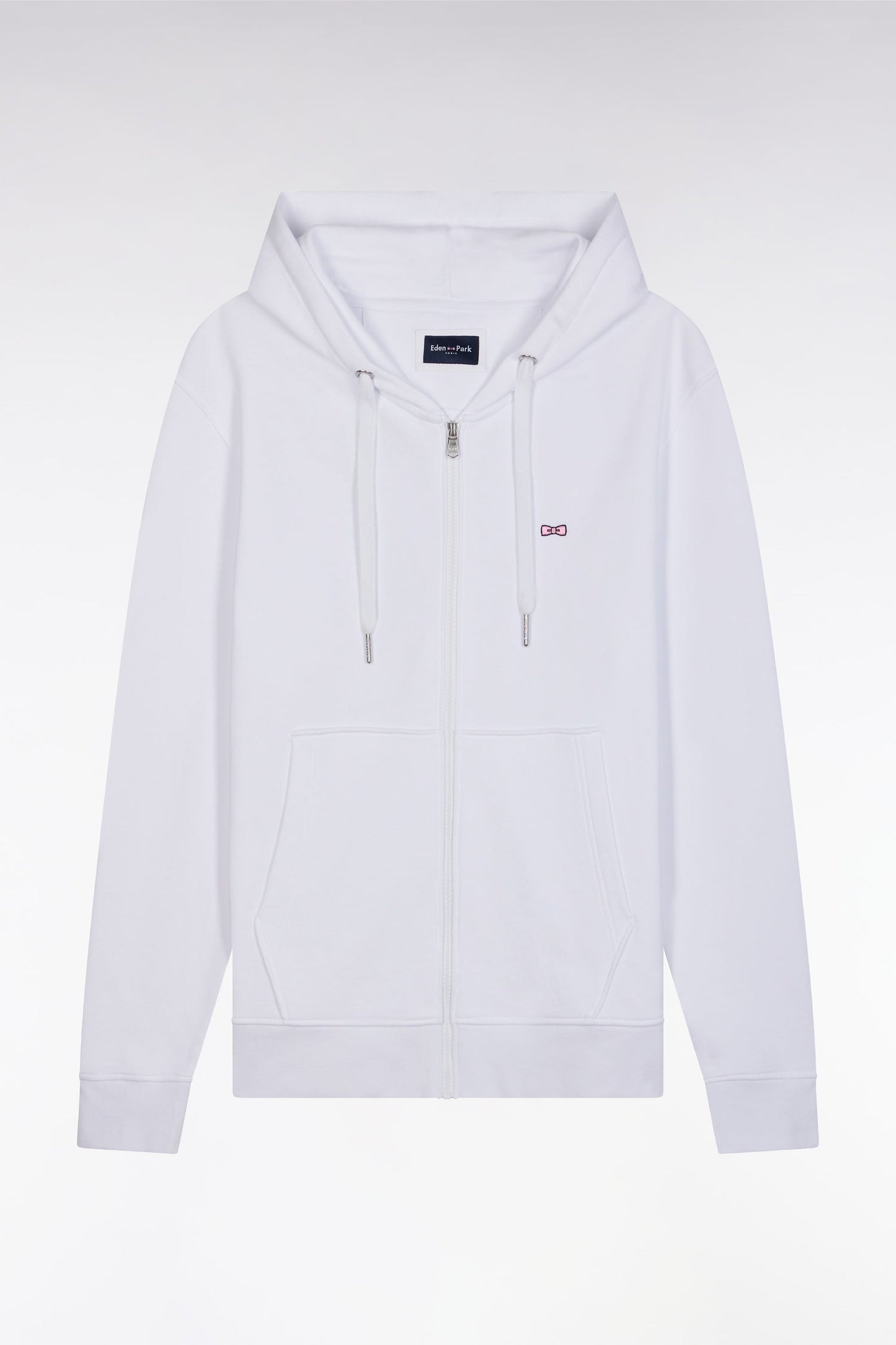 Sweatshirt zippé en molleton coton blanc coupe droite