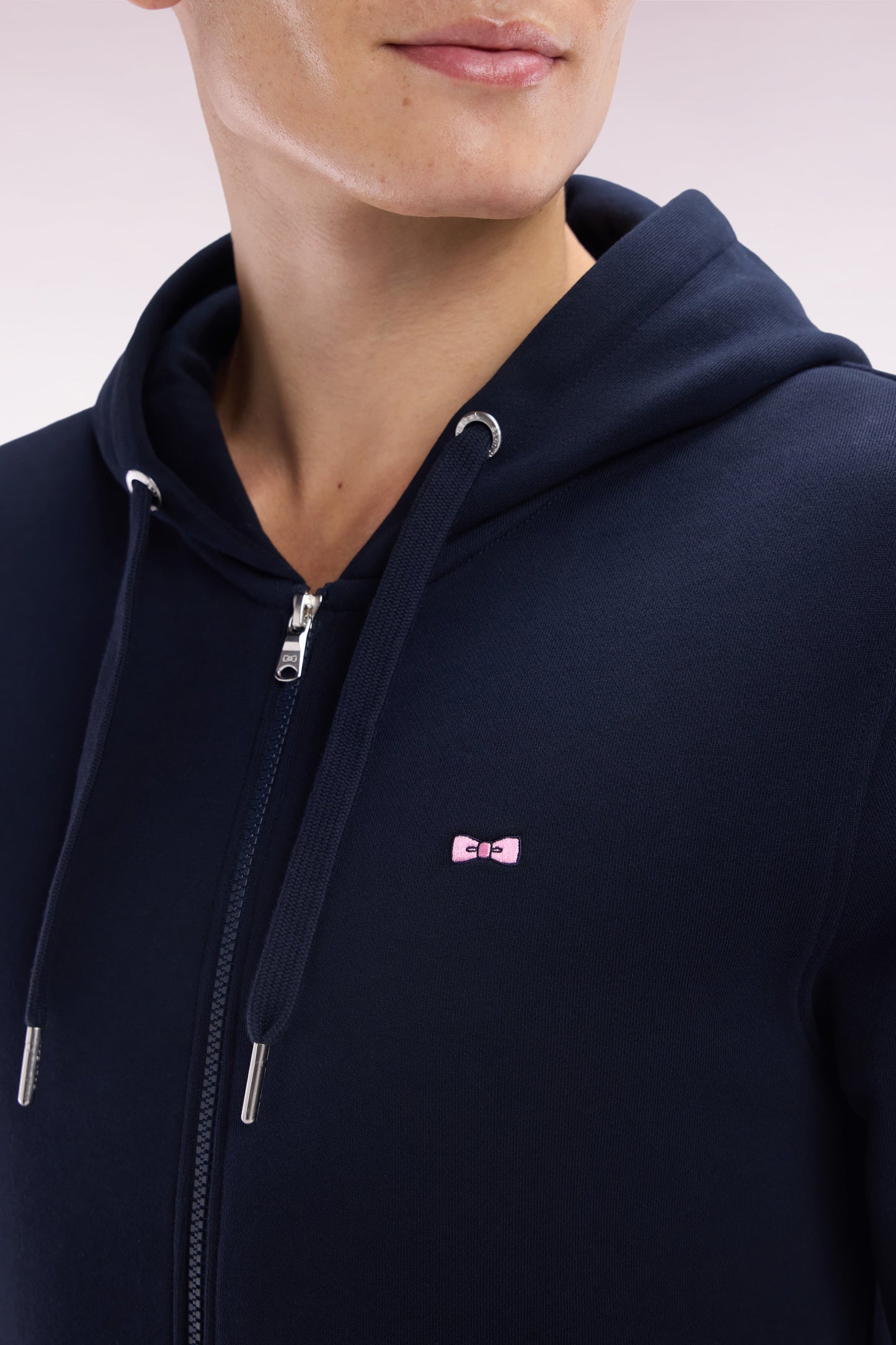 Sweatshirt zippé en molleton coton marine coupe droite