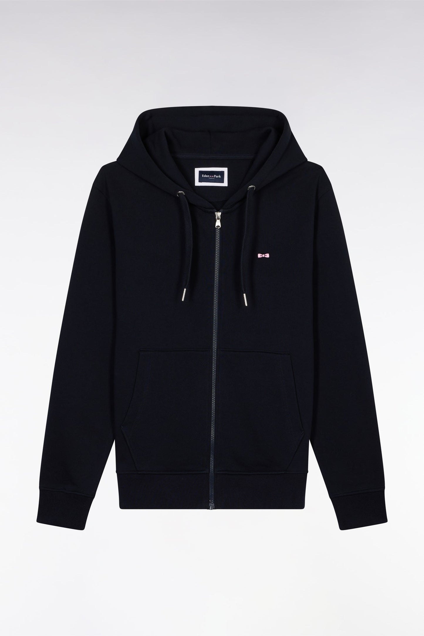 Sweatshirt zippé en molleton coton marine coupe droite