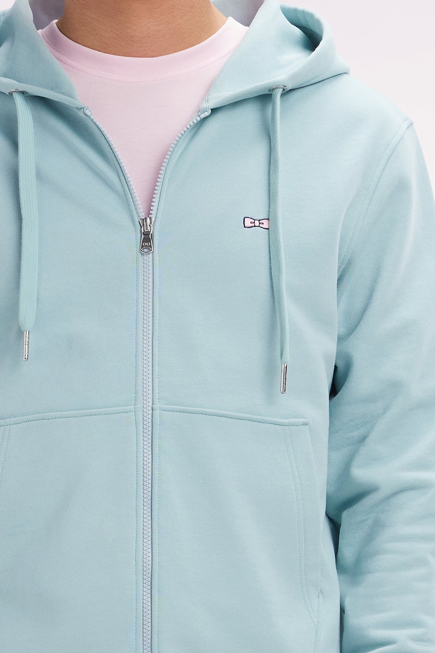 Sweatshirt zippé en molleton coton vert d'eau coupe droite