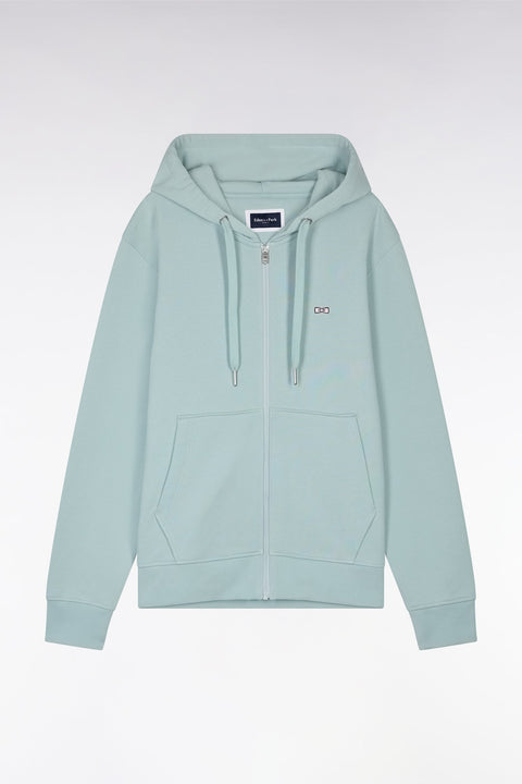 Sweatshirt zippé en molleton coton vert d'eau coupe droite - Image 2